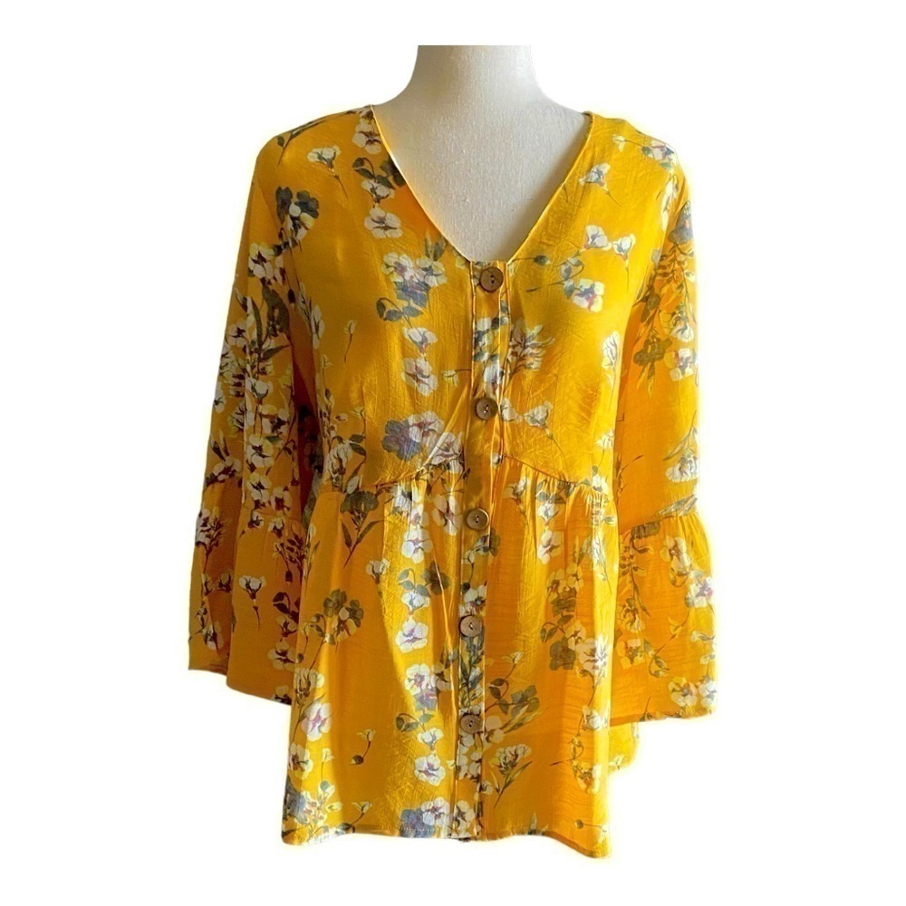 UNIQUE SPECTRUM-YELLOW BABYDOLL TOP-SIZE 1X